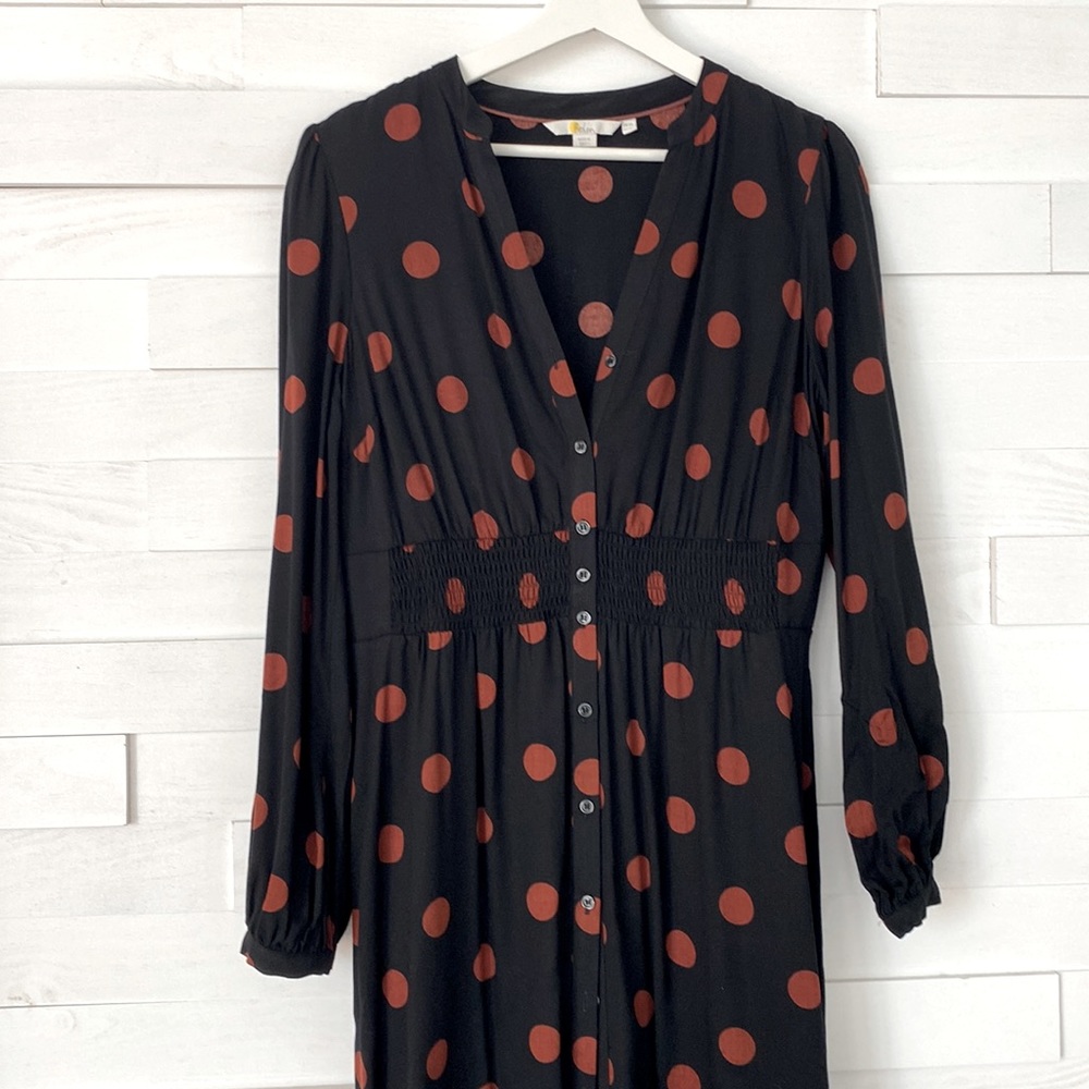Boden Black and Red Polka Dot Midi Dress